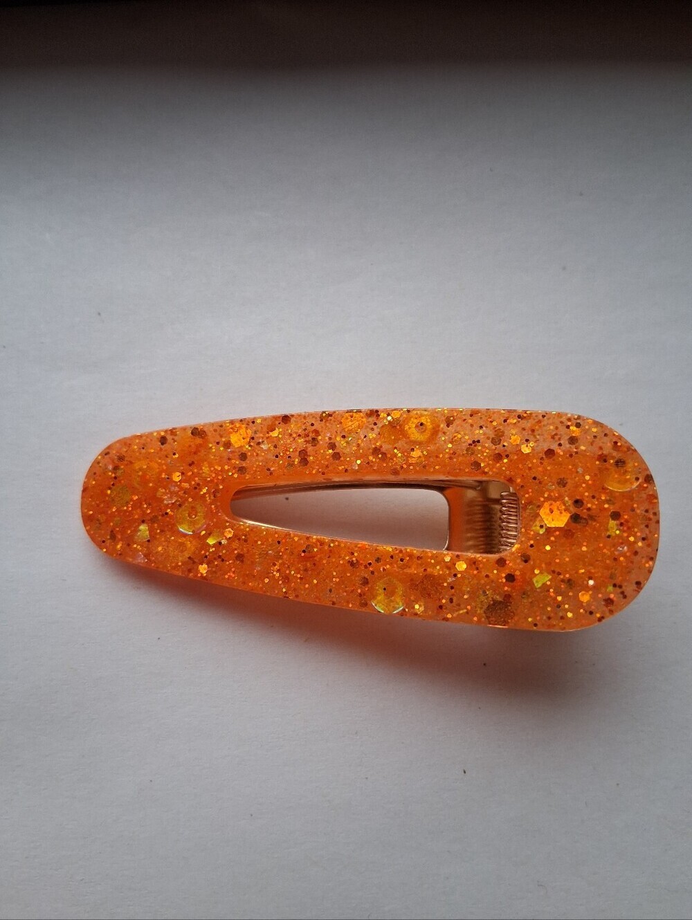 5/$25 Hand Crafted Orange Glitter Resin Hair Clip